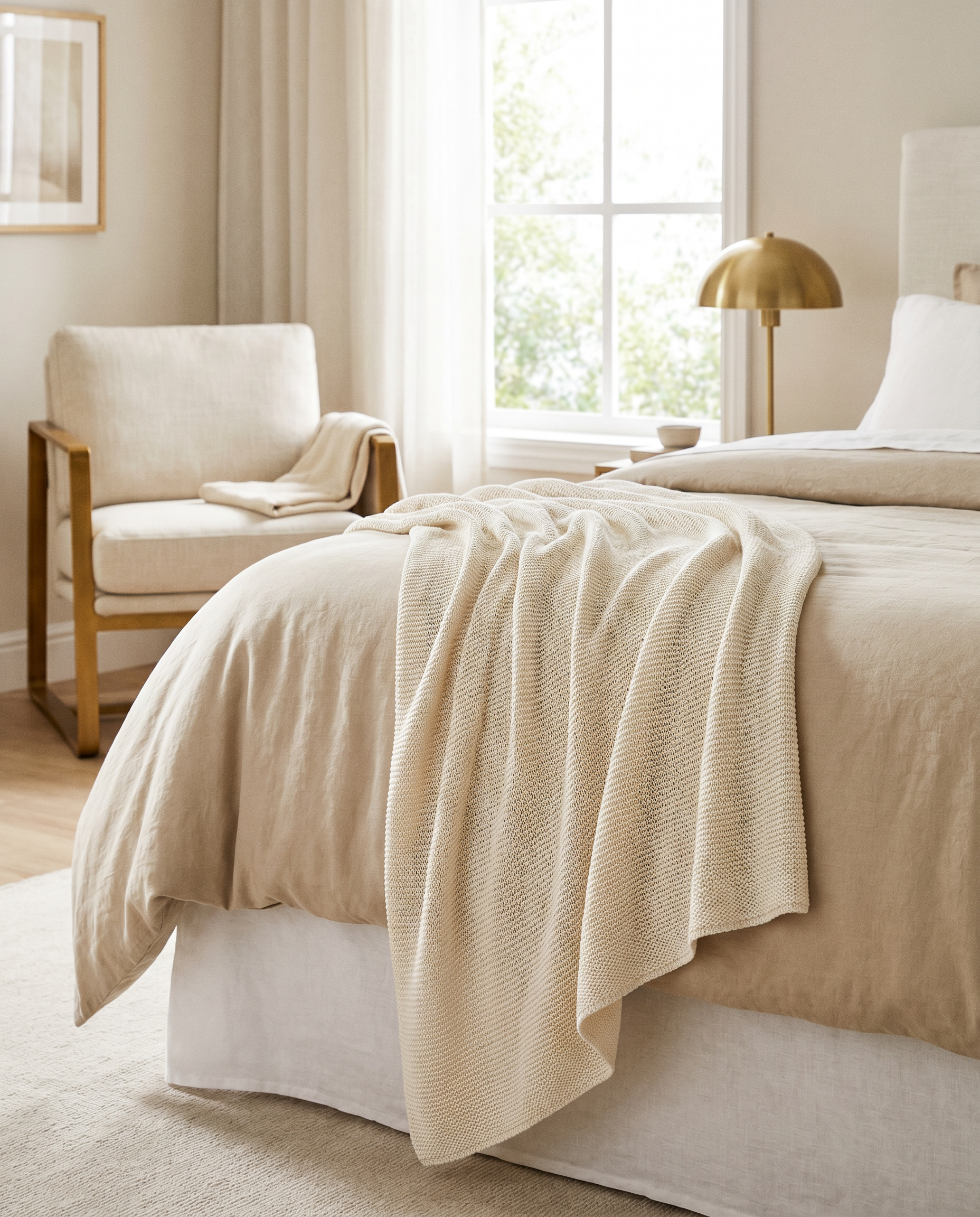 OASISÉ Bamboo Throw Blanket draped over a made bed