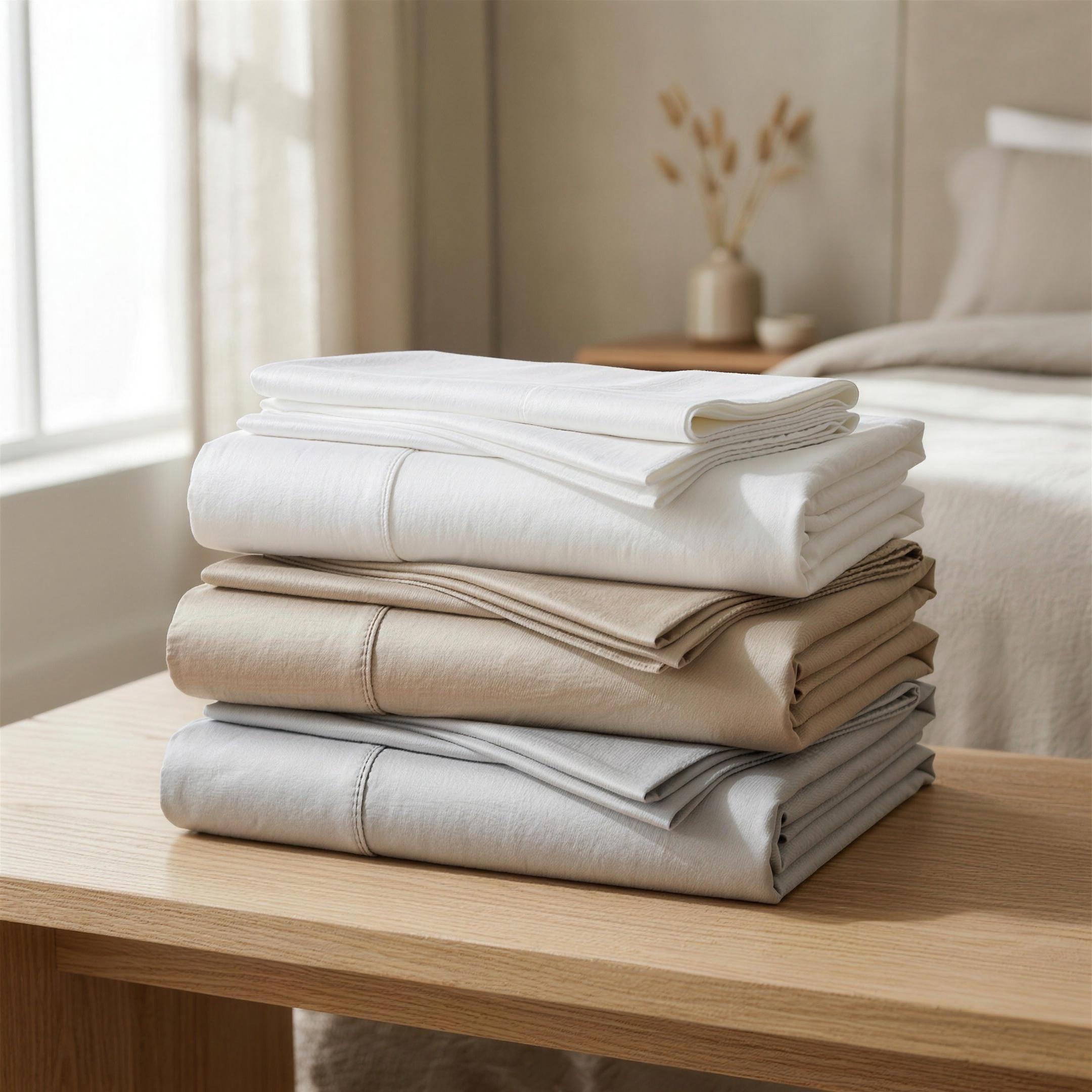OASISÉ Bamboo Lyocell sheet sets folded in white, beige and light grey