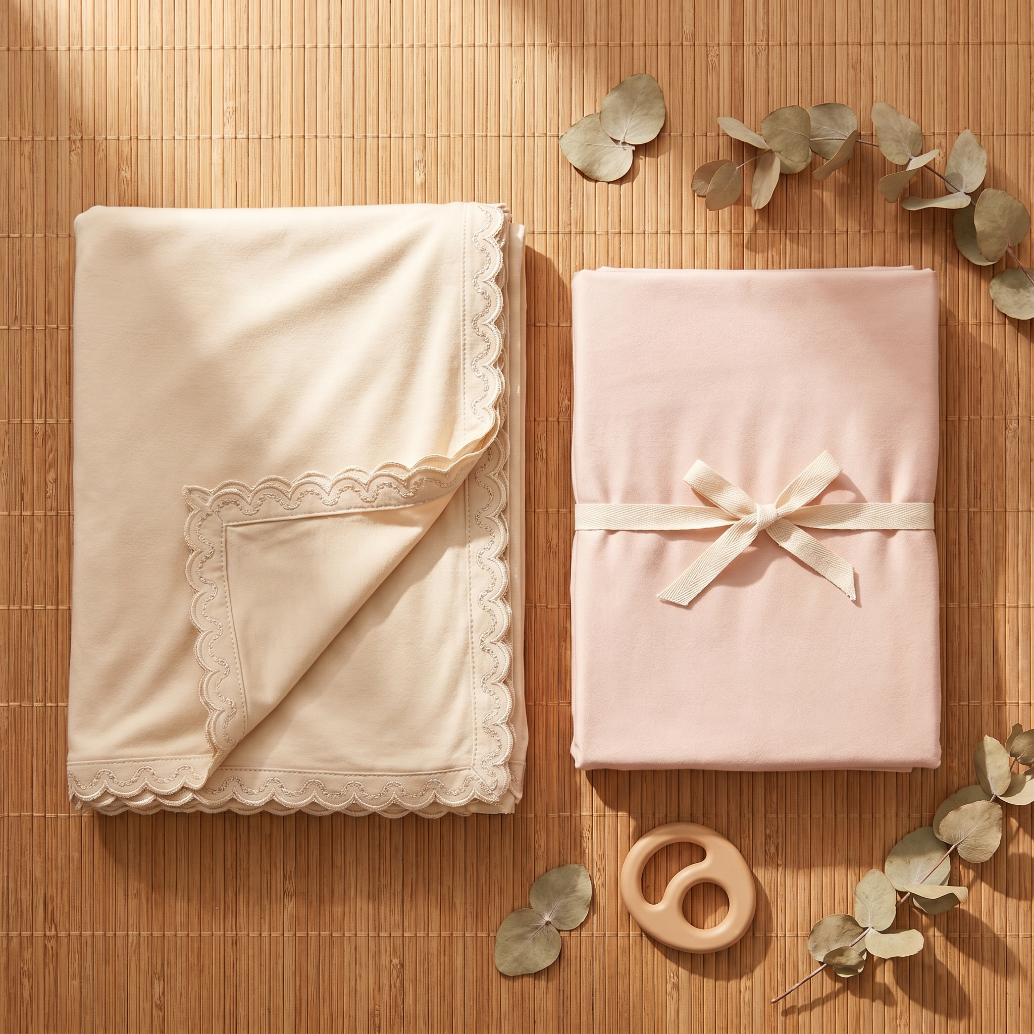 Soft OASISÉ bamboo baby bedding flat lay
