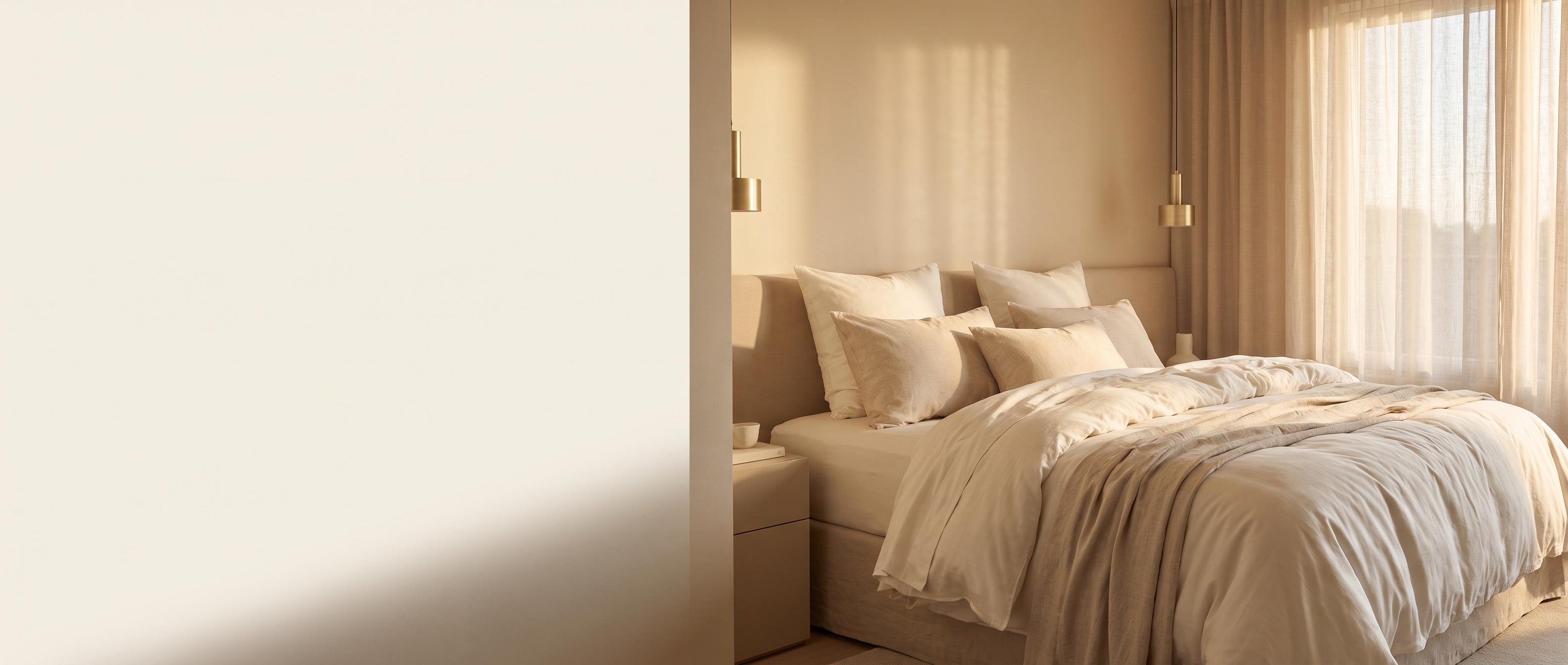 Serene OASISÉ bedroom dressed in bamboo bedding at dawn